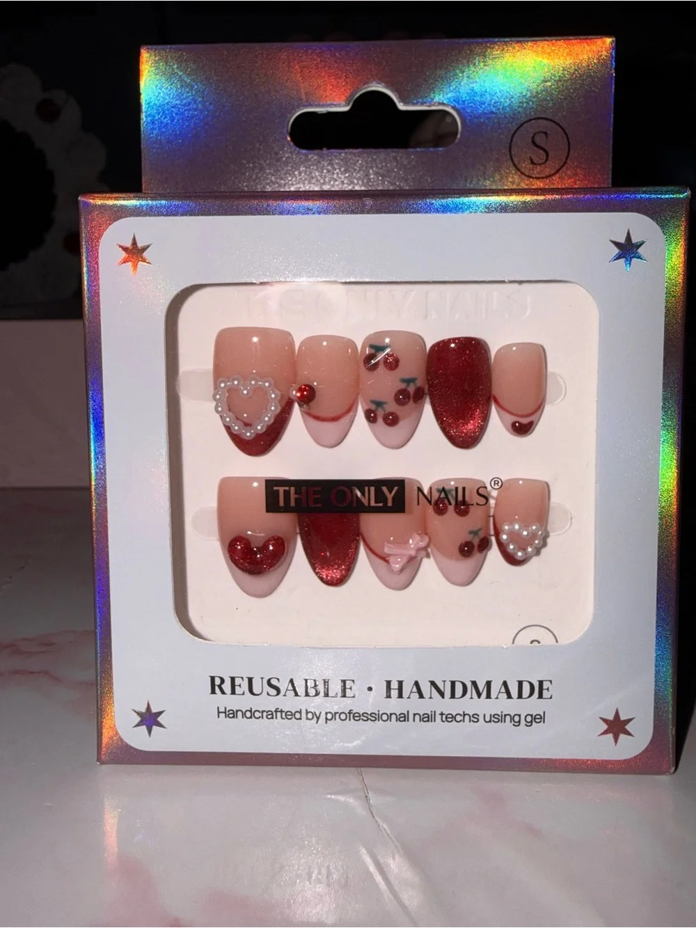 The Only Nails Red & Nude Reusable Handmade Press-On Nail Set